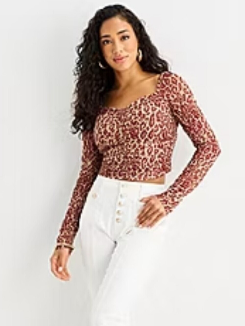BOLD Elements Women's Rust Leopard Print Long-Sleeve Blouse XL